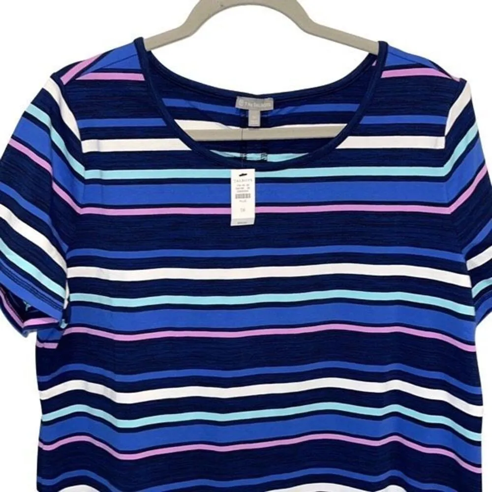 Talbots Womens Stripe Ruched Drawstring Back T-Shirt Dress Blue Pink Size 1X NWT - Image 3