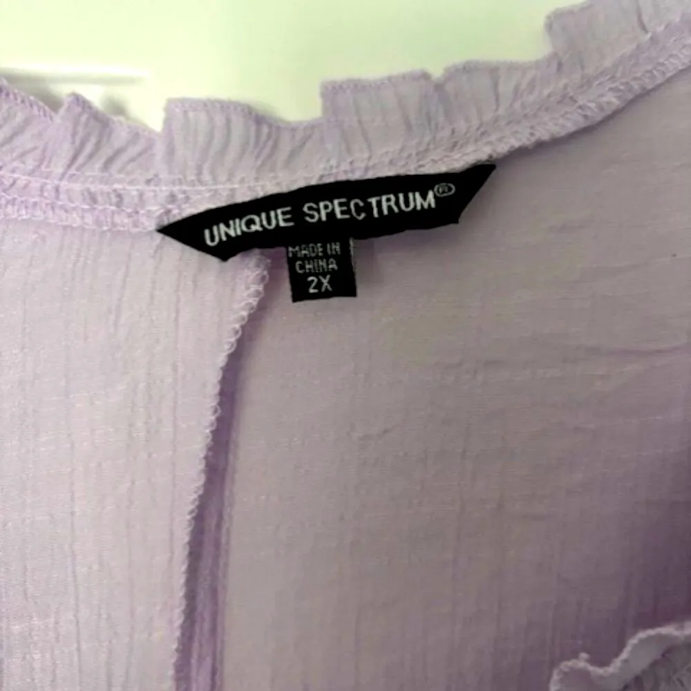 Unique Spectrum Womens Blouse Plus Size 2X Purple Ruffle Tie Bow 3/4 Sleeve Top - Image 6