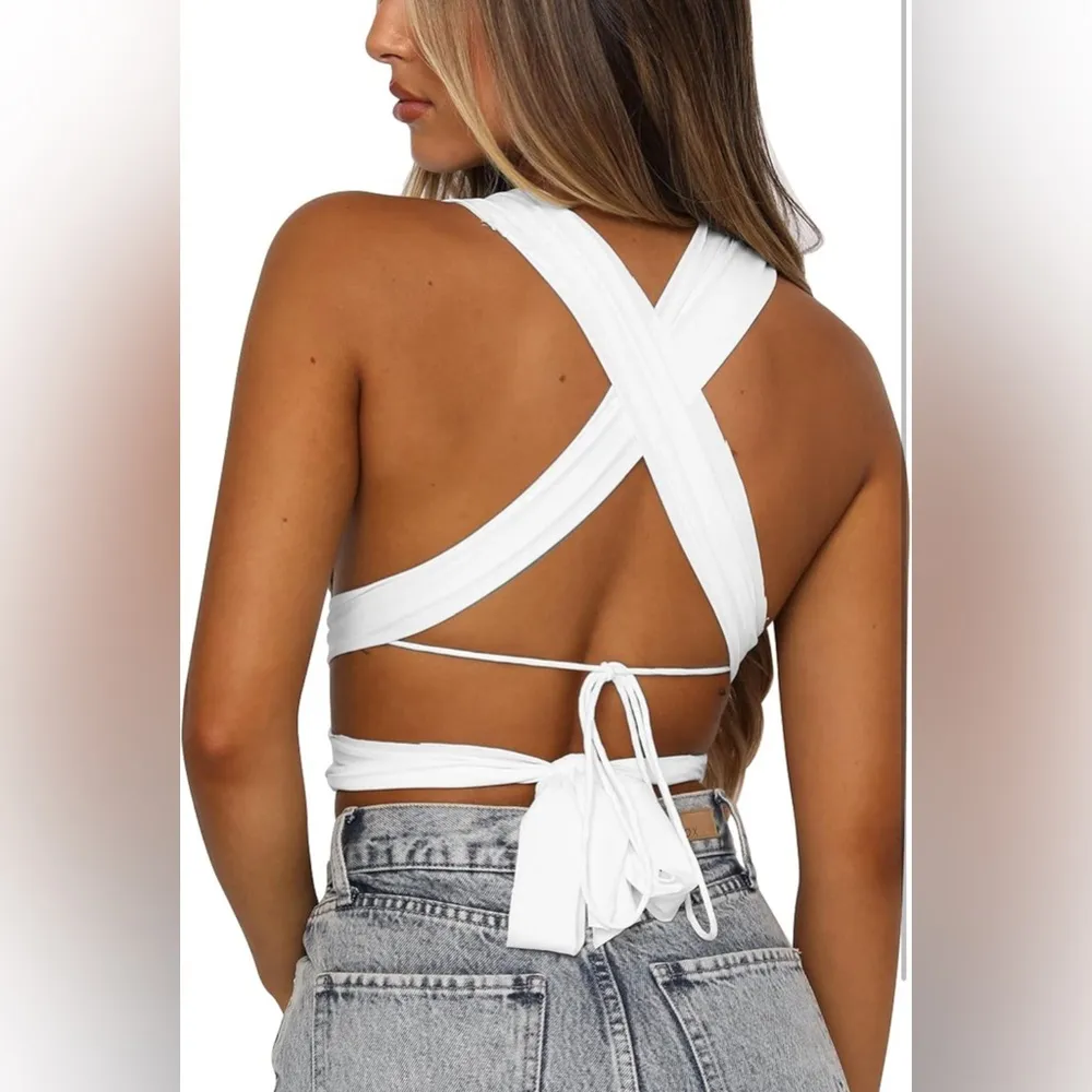 Halter Criss Cross Sleeveless Self Tie Top - Image 2