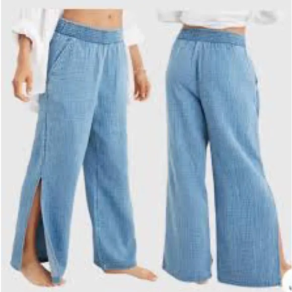 Aerie Gauzy High Waisted Pool Party Pant Slit Side Wide Leg Size M - Image 2