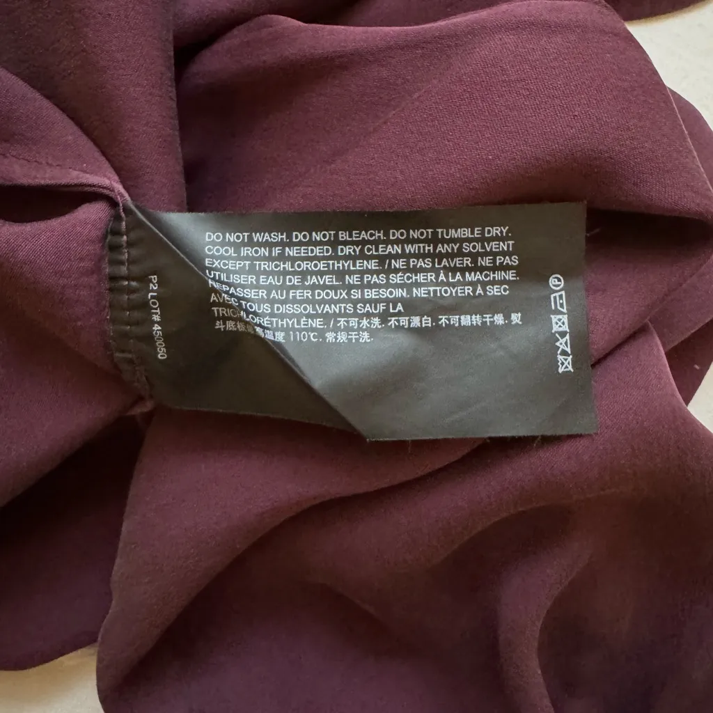 Theory 100% Silk Button Down Shirt Burgundy Size Medium - Image 10