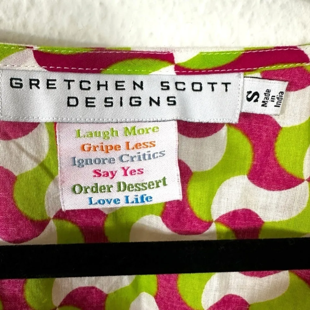 Gretchen Scott Indian Cotton Tunic Top Size Small Spring Summer Cover Up Beach Green - Image 5