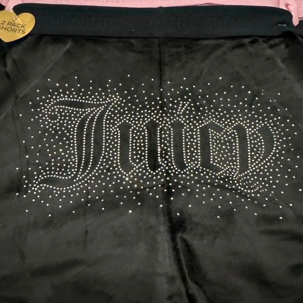 NWT Juicy Couture 2pk Studded Velour Sleep/Loungewear Shorts. Sz XL. Black with - Image 2