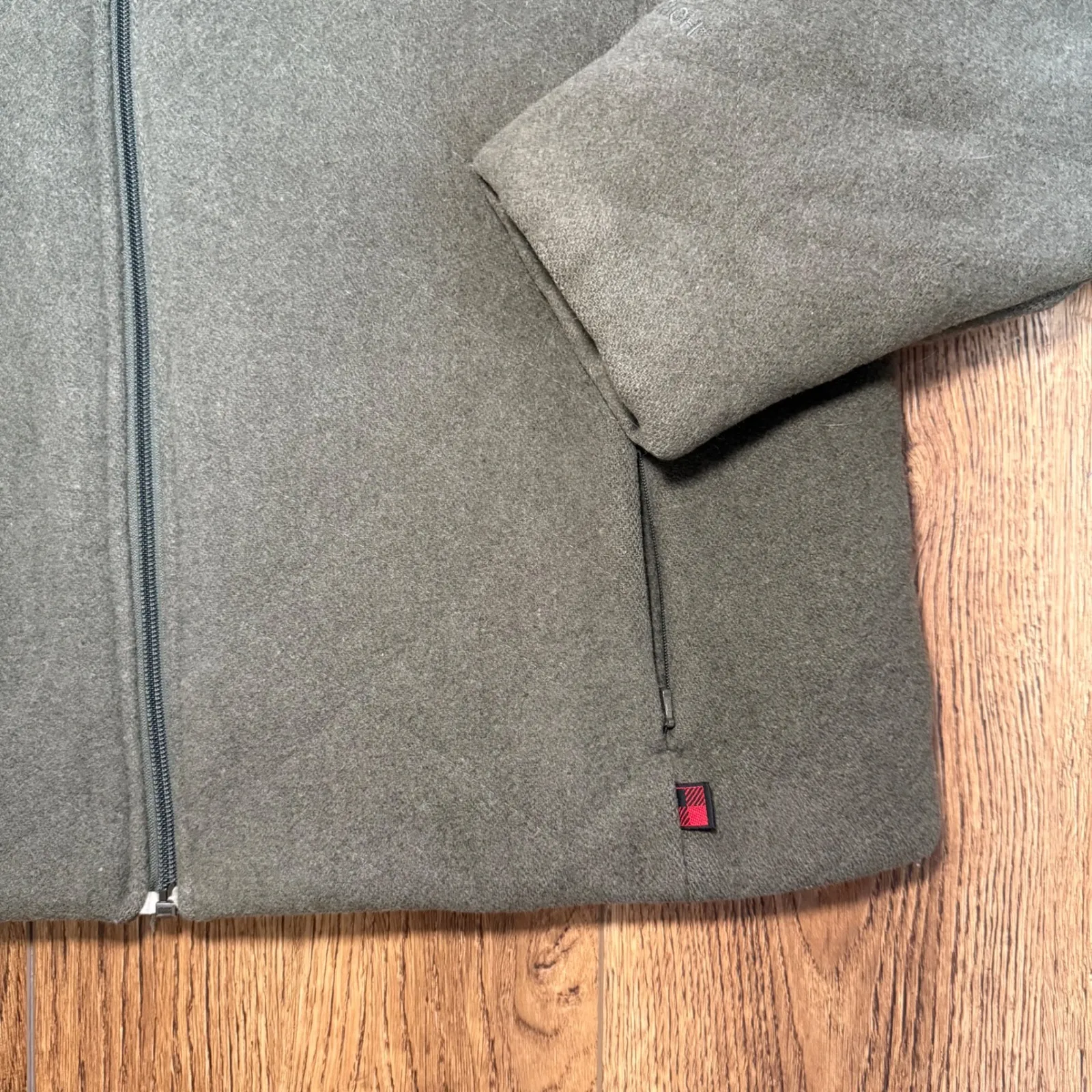 Woolrich 100% Wool Olive Green Full Zip Fleece Jacket Womens XL Zip Pockets - Image 3