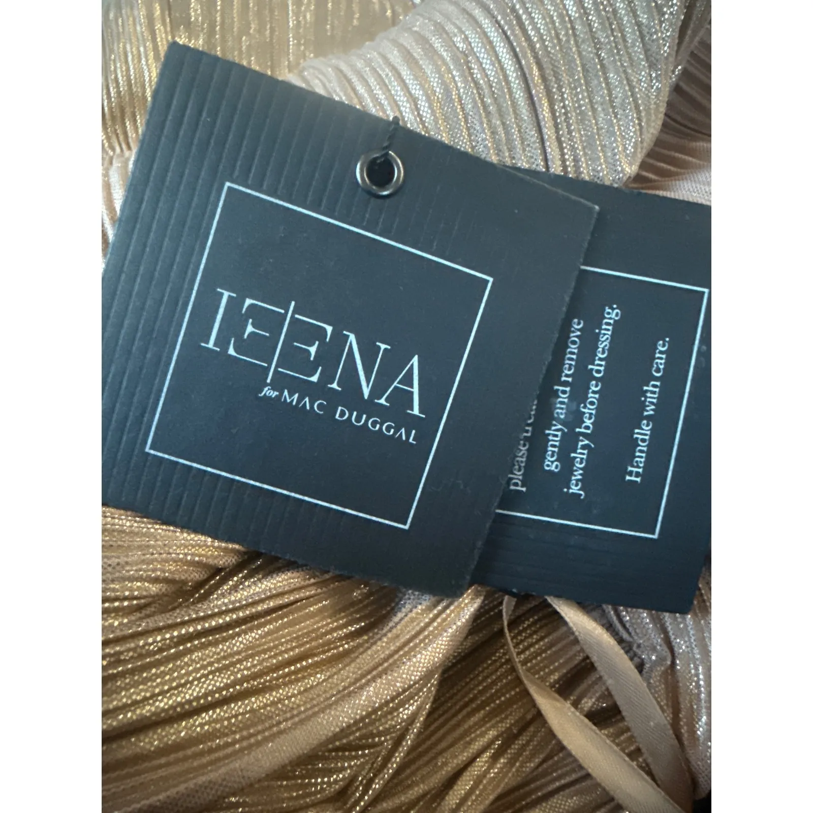 NWT Ieena Mac Duggal 26275 Gold Metallic Ruched A-Line Gown Sz 8 $398 - Image 10