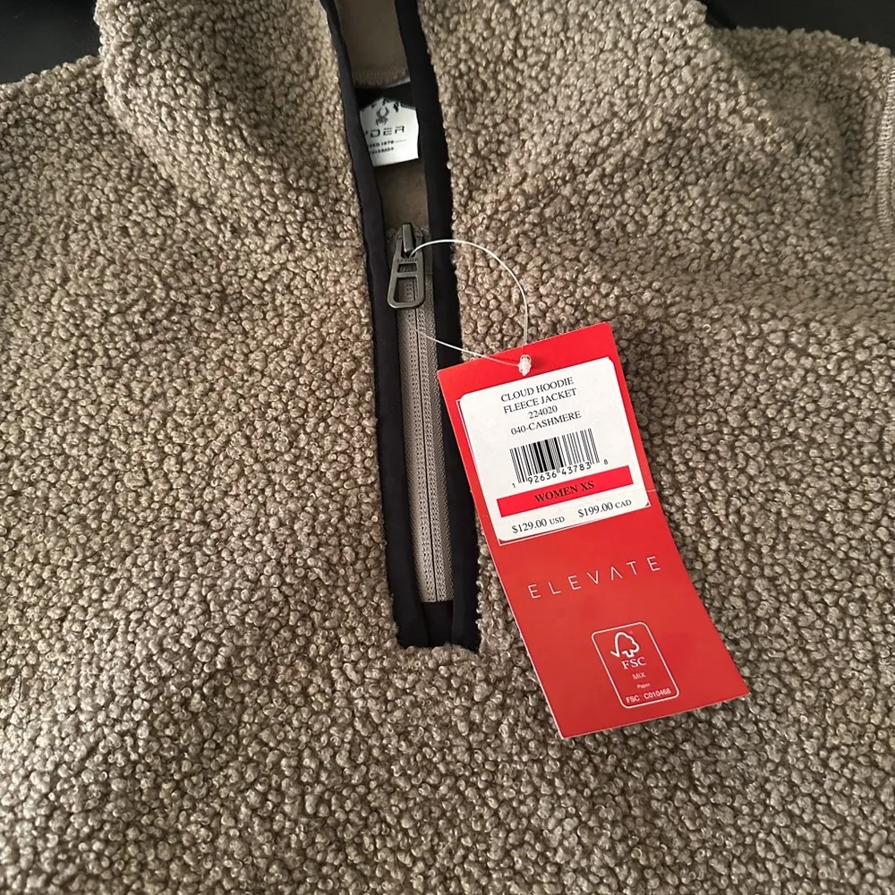 NWT SPYDER Cloud Fleece Hoodie Jacket 1/4 Zip Pullover Cashmere Gray XS - Image 3