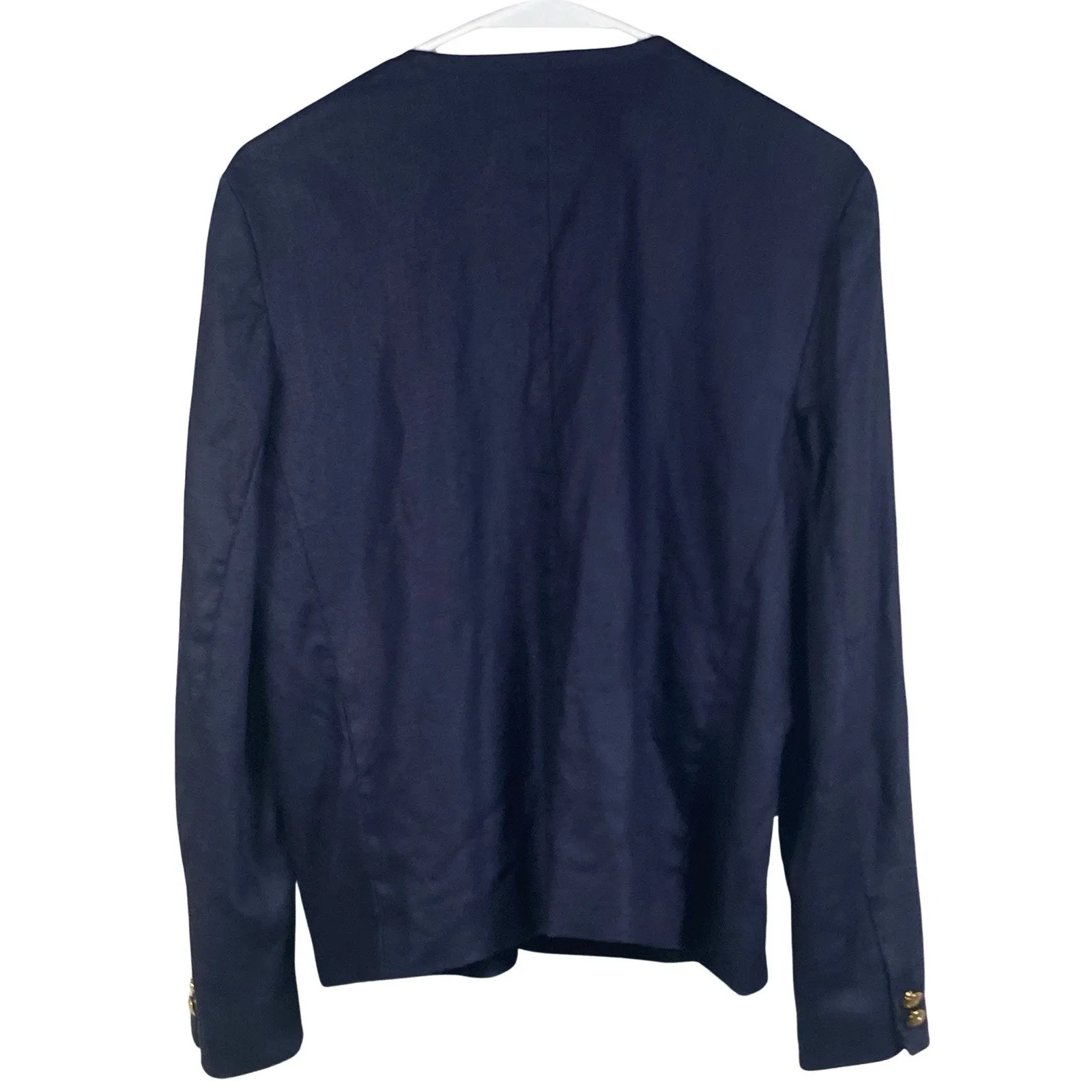 Talbots Blazer Womens 10 Petite Blue Linen Open Front Long Sleeve Coat Gold - Image 2