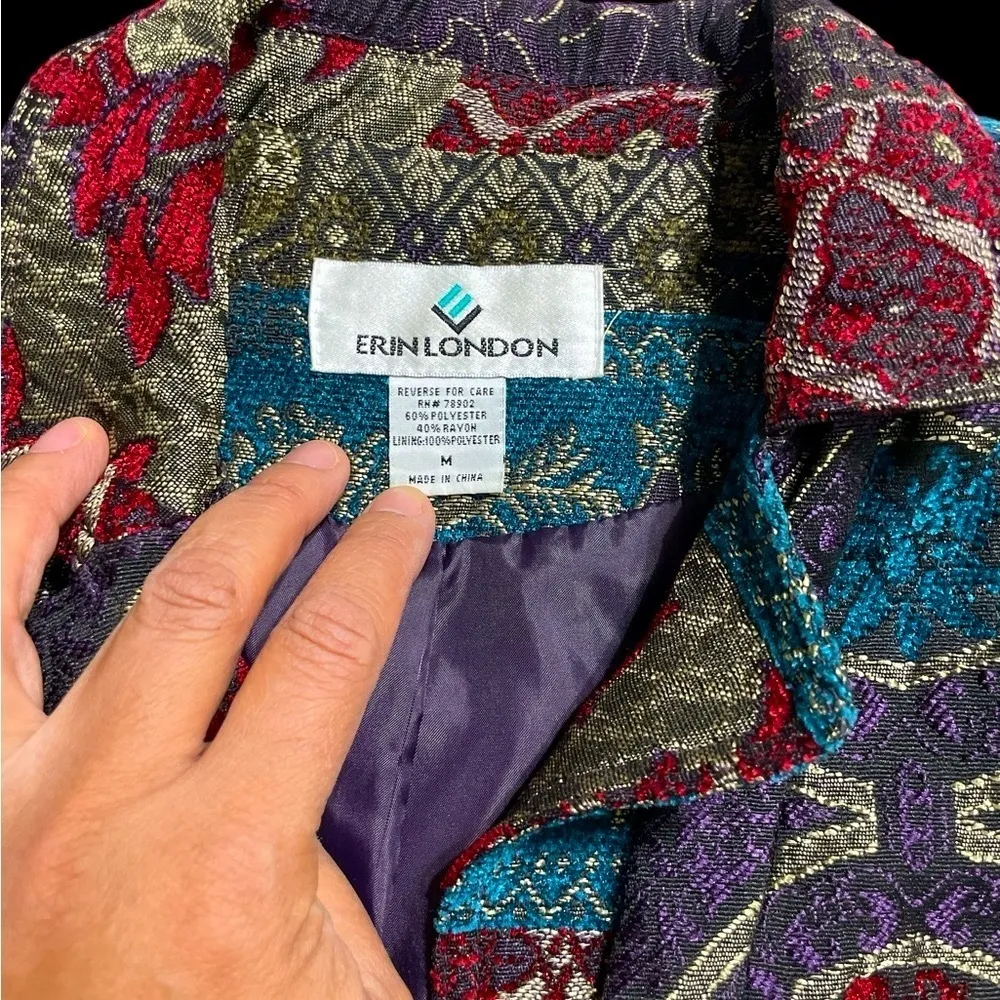 Erin London Vintage 1990's Floral Carpet Bag Tapestry Jacket Size M Red Size M - Image 6