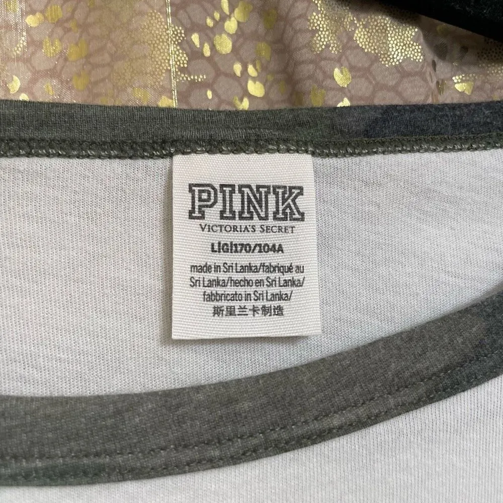 PINK Victoria's Secret White Camo Rose Gold Sequin Bling T Shirt, Large - Image 3
