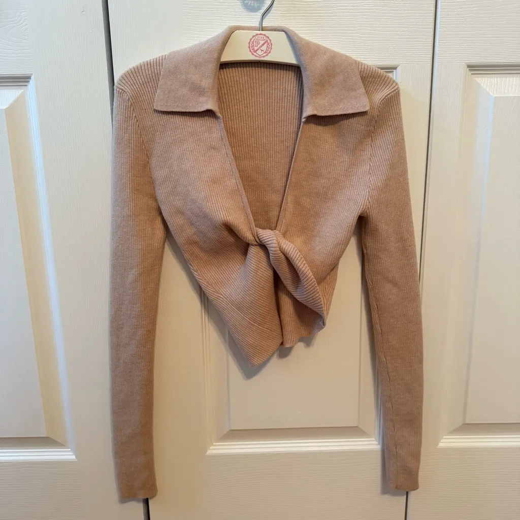 Revolve Misha Renata Sweater Twist Front Top in Sand Tan Size 2 - Image 2