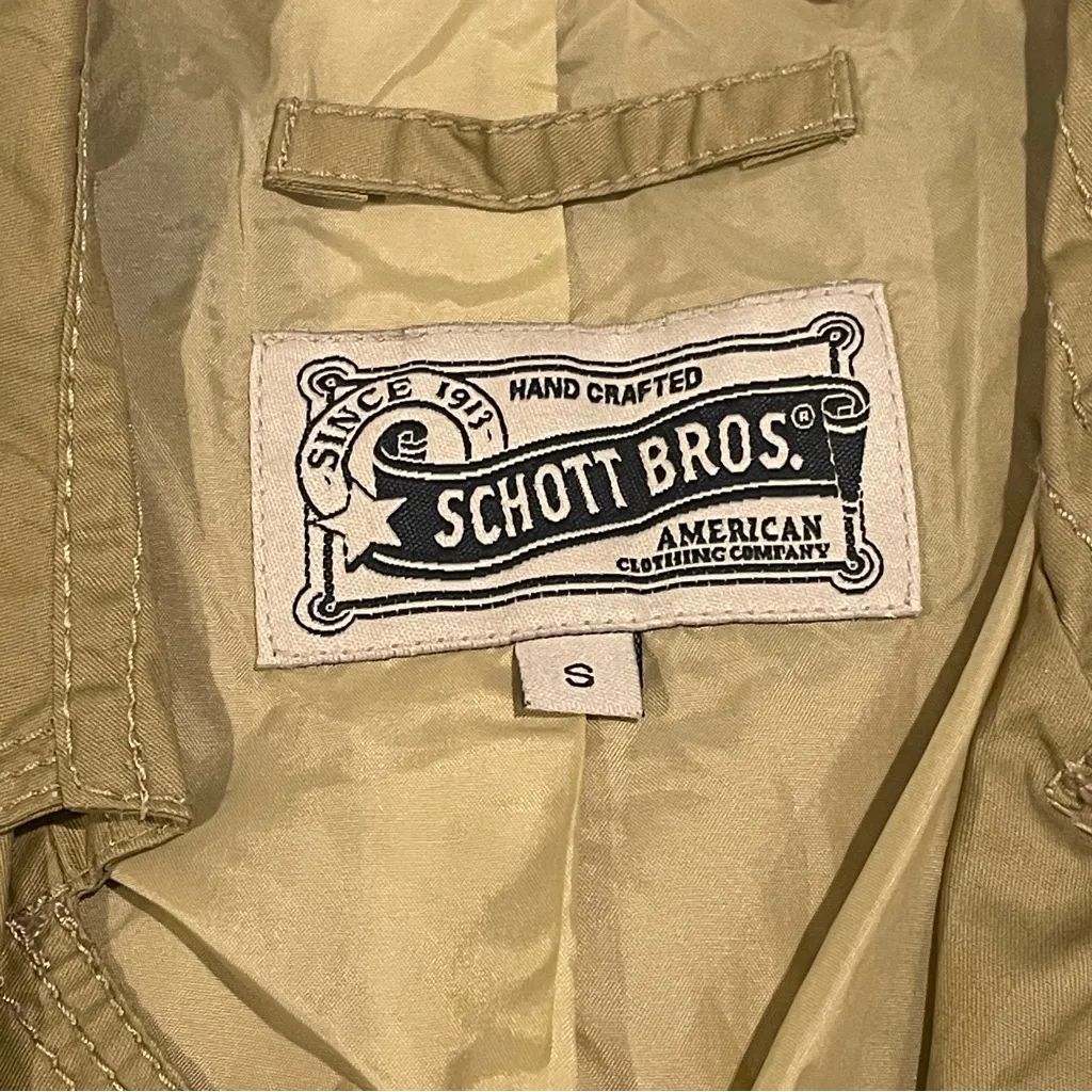 Schott Bros Khaki Nylon Trench Jacket | Size S | Lightweight Outerwear Tan - Image 4