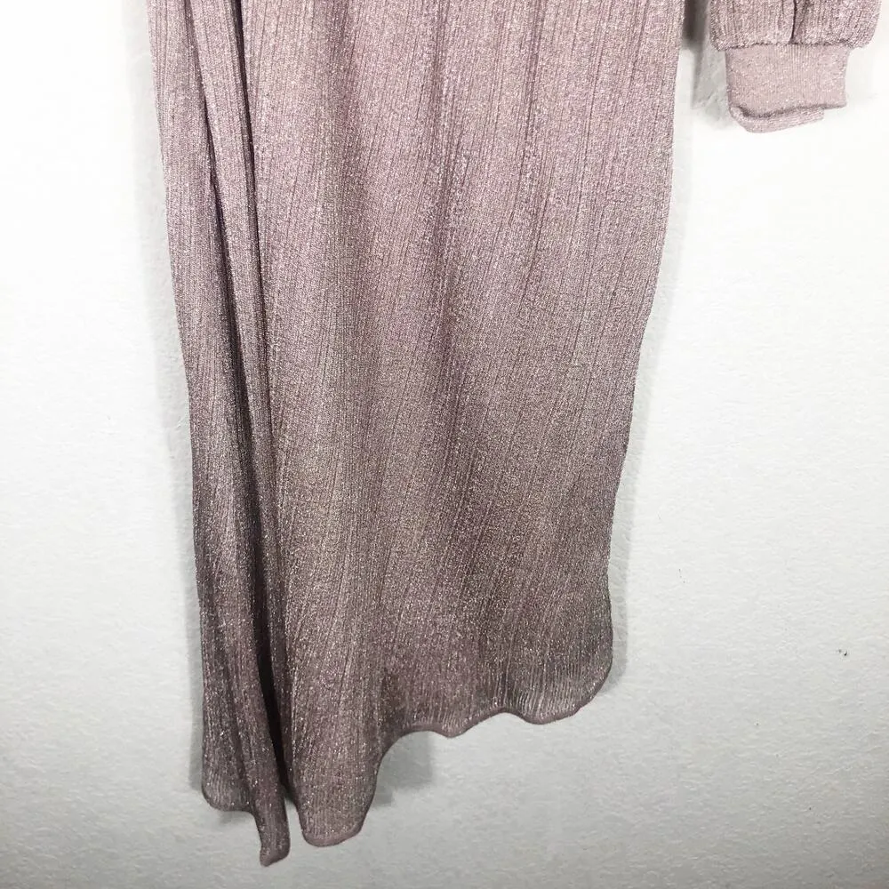 Zara Pink Midi Dress Small One Sleeve Metallic Stretch Knit Cocktail Party - Image 10