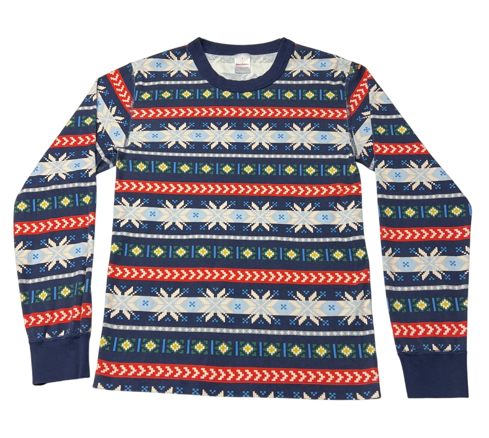 Hanna Andersson Women's Long John Pajama Set Small Fair Isle Organic Cotton EUC - Image 1