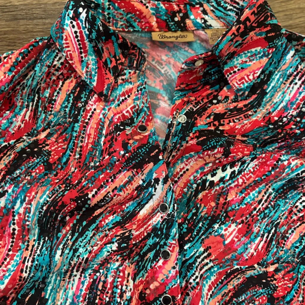 Wrangler Women’s Western Snap Shirt – Small – Sequin Long Sleeve Blouse - Image 2