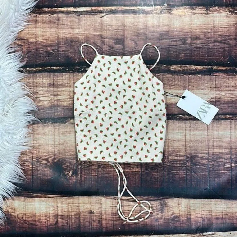 Zara Watermelon Strappy Open Back Crop Top Shirt - Image 3