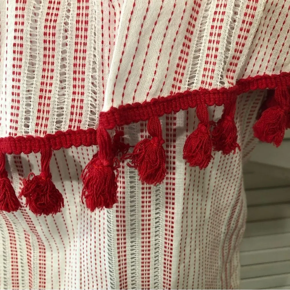 En Crème Boho Vintage Oversized Blouse Red White Striped M L Size M - Image 4