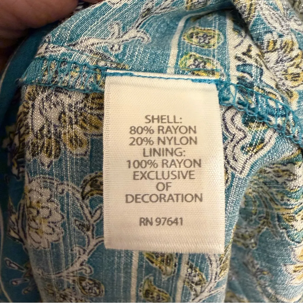 J. Jill Tiered Maxi Dress Light Oceanside Lovely Paisley Floral Teal Dress Large Green - Image 6