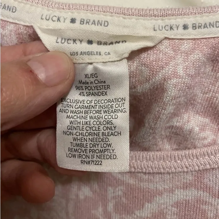 Lucky Brand Womens Pajama Lounge Top Shirt Blouse XL Pink White Paisley Boho - Image 2