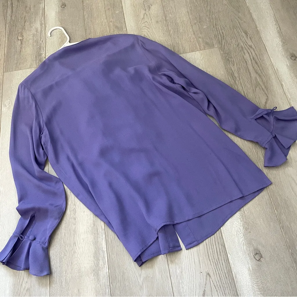 Diane Von Furstenberg Silk Blouse ruffle long sleeve womens Purple (xsmall) vtg - Image 4