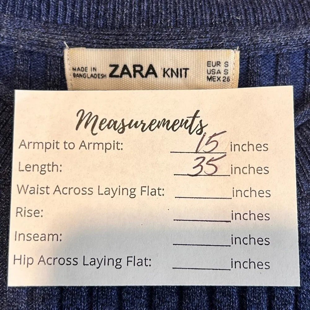 Zara Stretch Knit Dress Blue Size S Short Sleeve Ribbed Knee Length Casual - Image 2