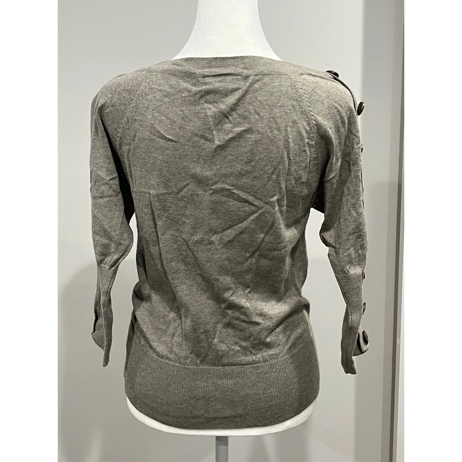 Warehouse Women's Gray Boat Neck 3/4 Sleeve Sweater Button Detail Size UK 8 - Image 3