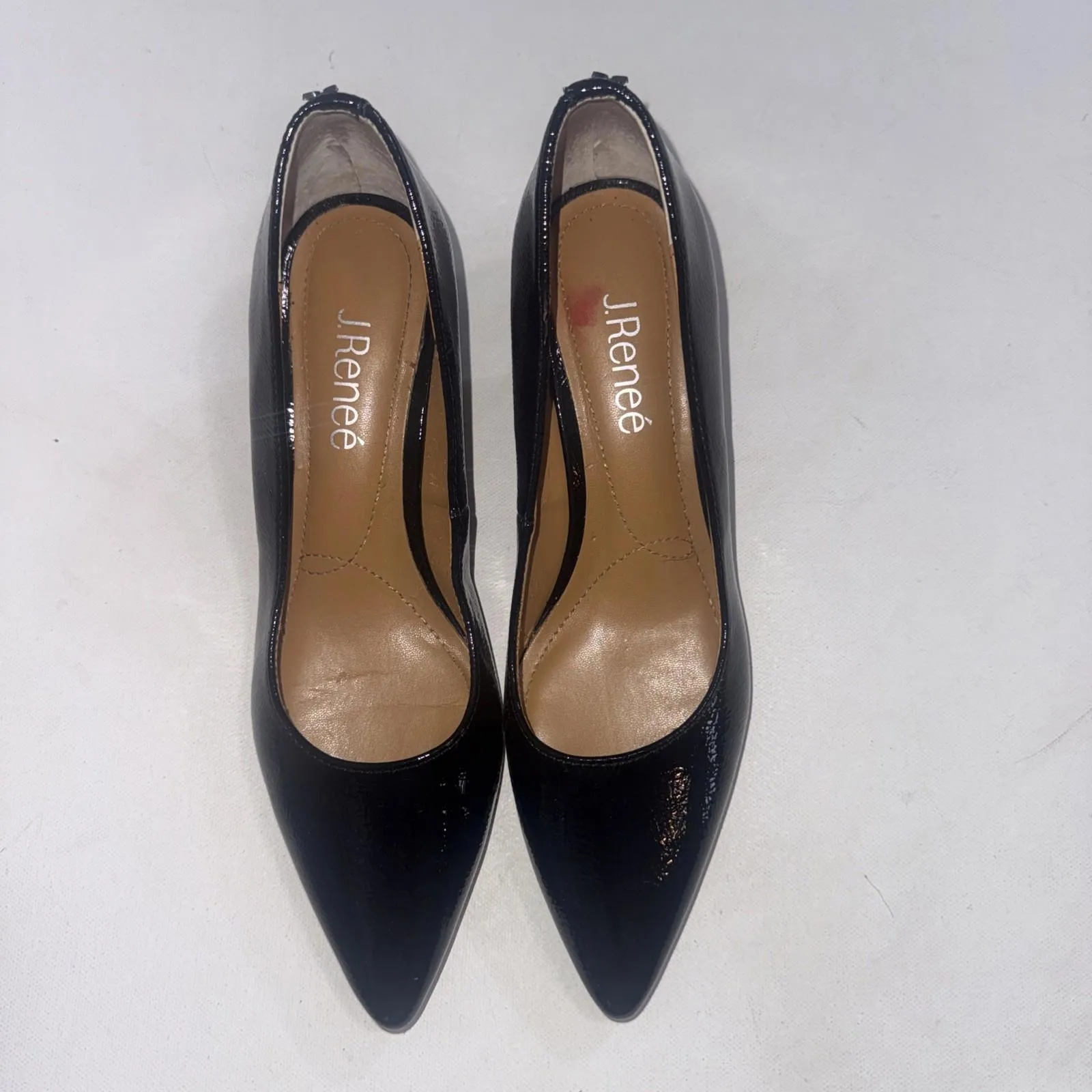 J RENEE ASILAH Striped Heel Blk Patent Leather Minimalist Quiet Luxury PUMPS 6.5 Black - Image 4