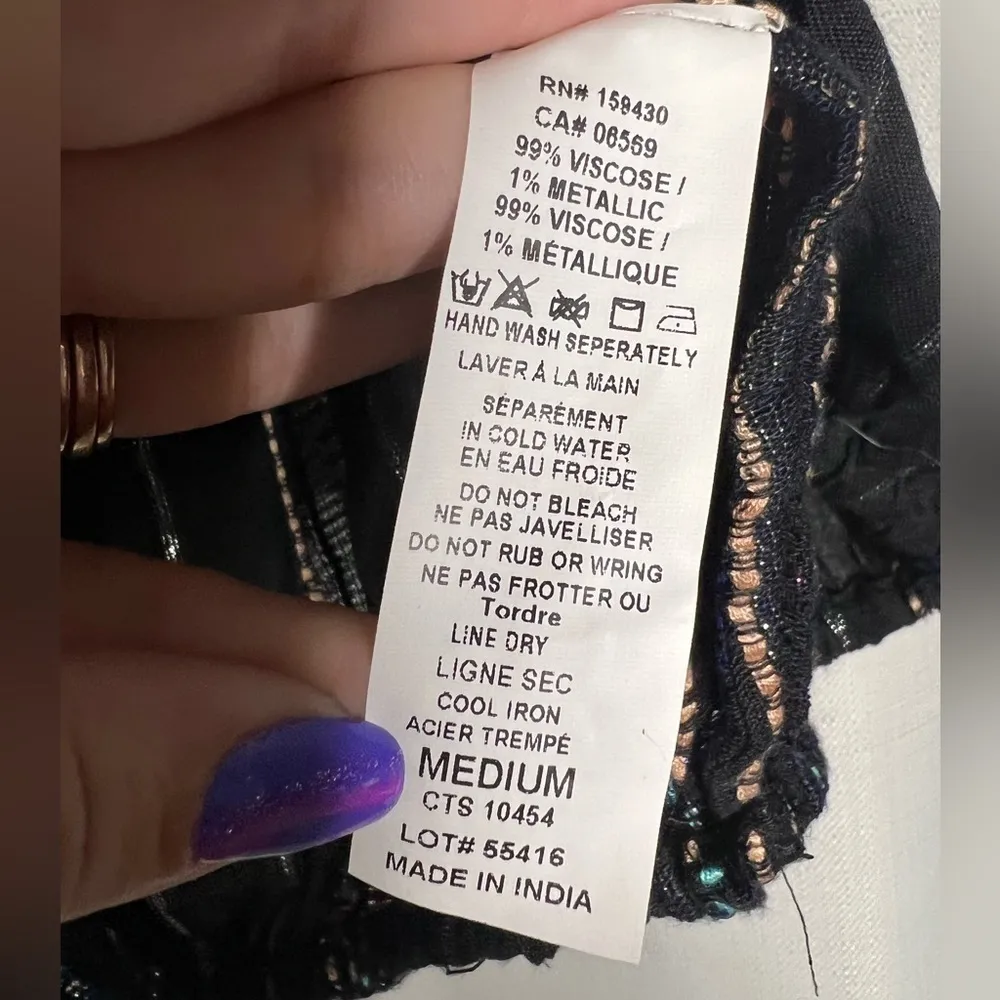 Elan Black Metallic Stripe Tie Strap Top Medium - Image 7