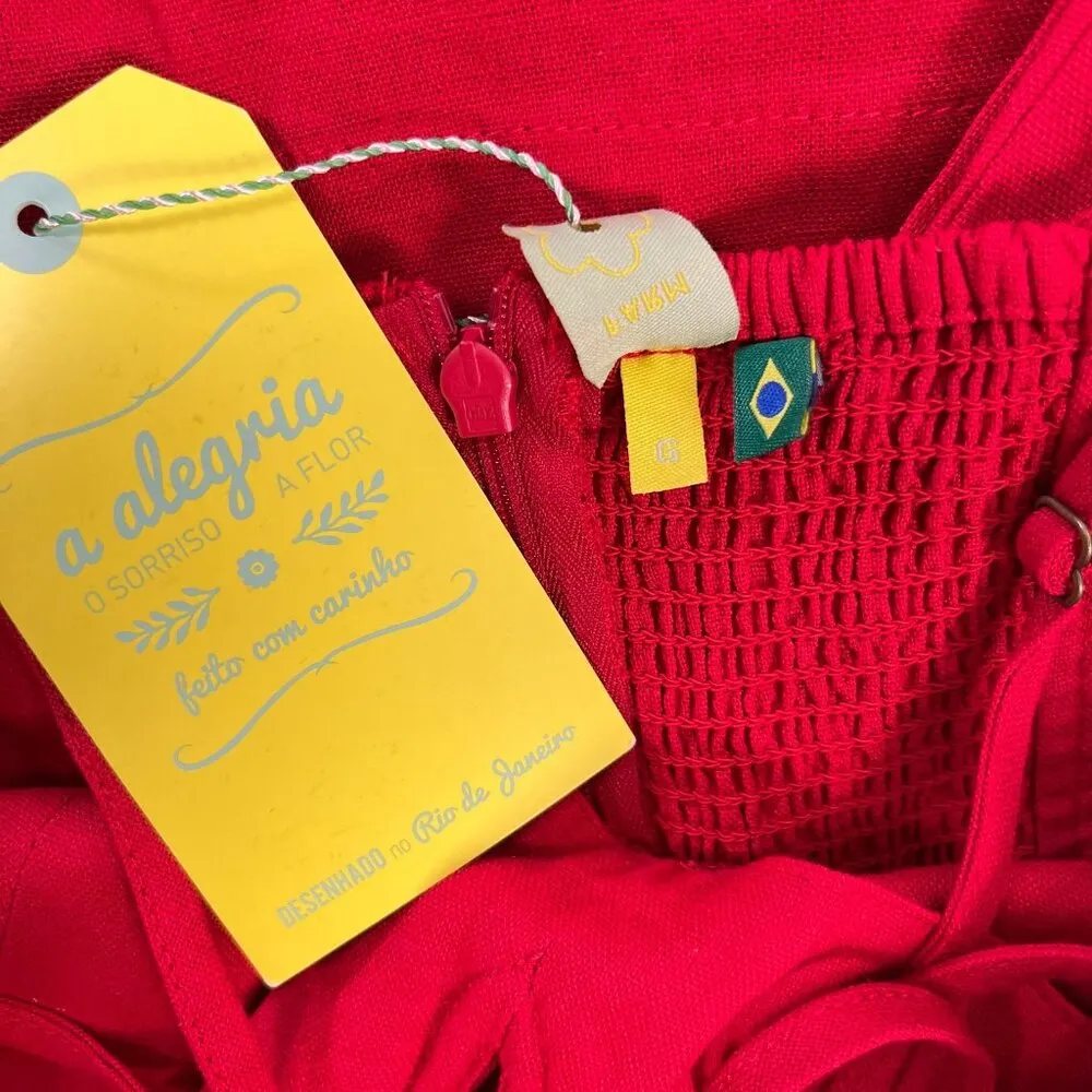 NWT Farm Rio Linen Blend Sleeveless Halter Wide Leg Jumpsuit Sz L Red - Image 13