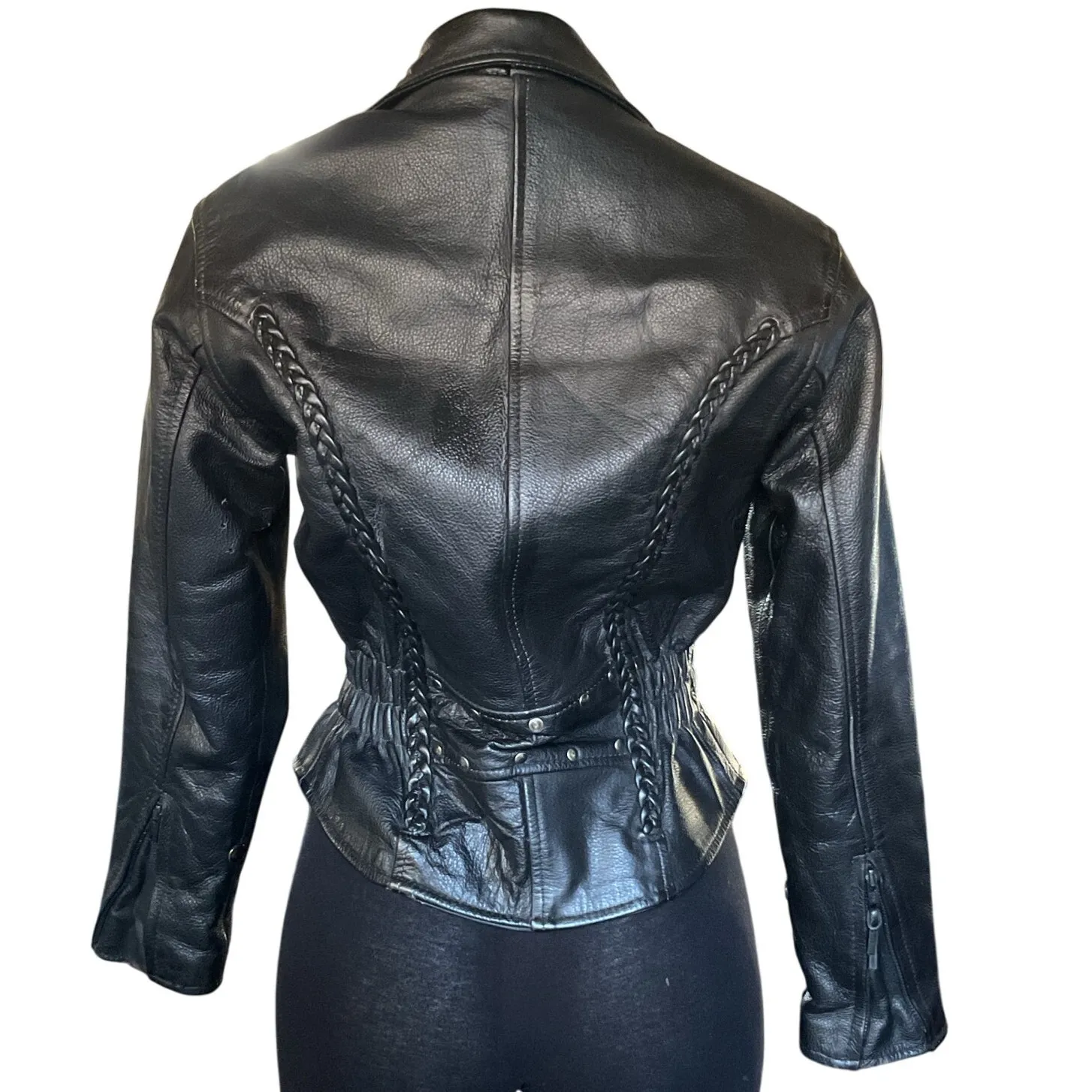 Vintage UNIK Premium Black Leather Biker Jacket Women’s S - Image 2