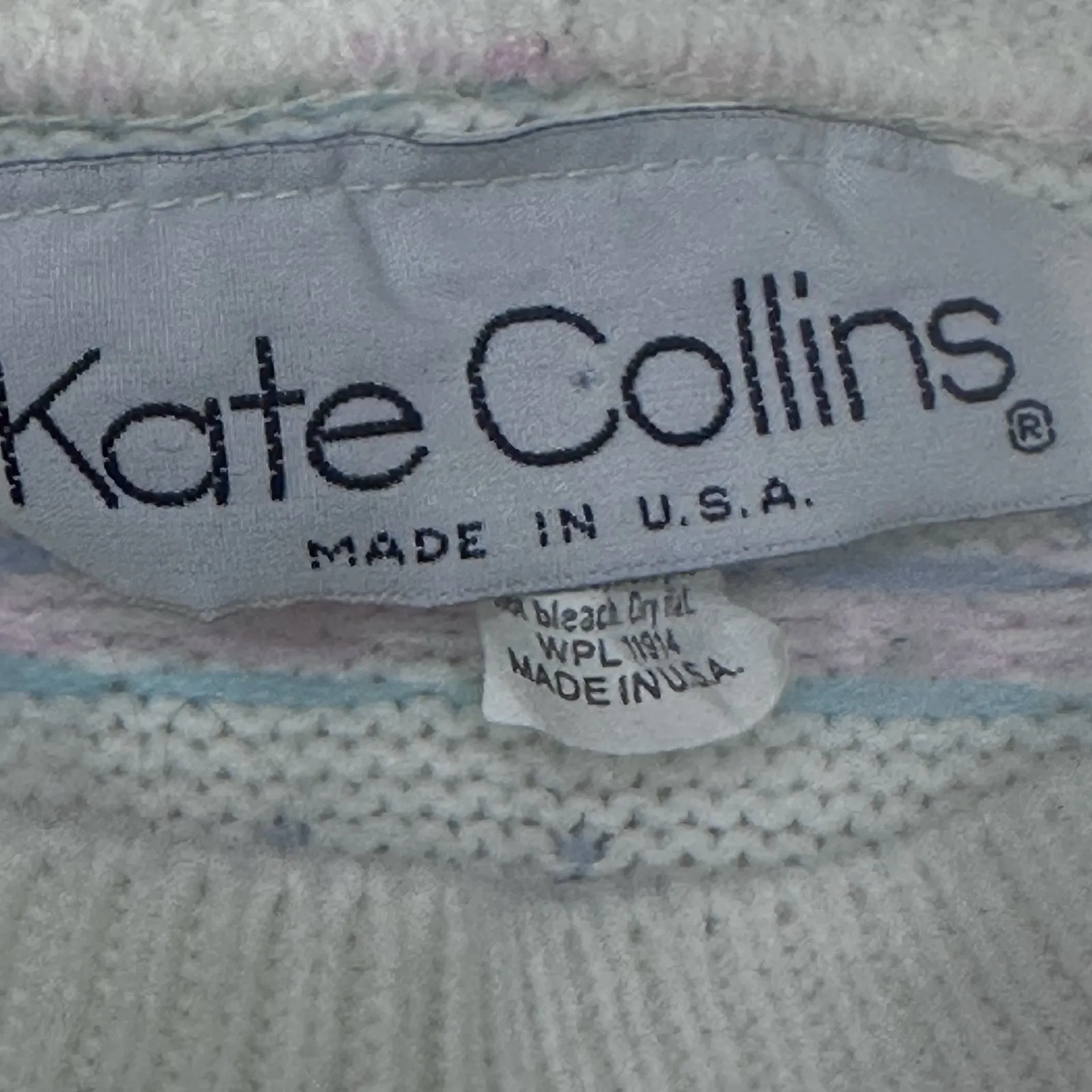 VTG Kate Collin's Sweater Womens Small Pastel Cat Knit Lurex Novelty 3D USA 80s - Image 7