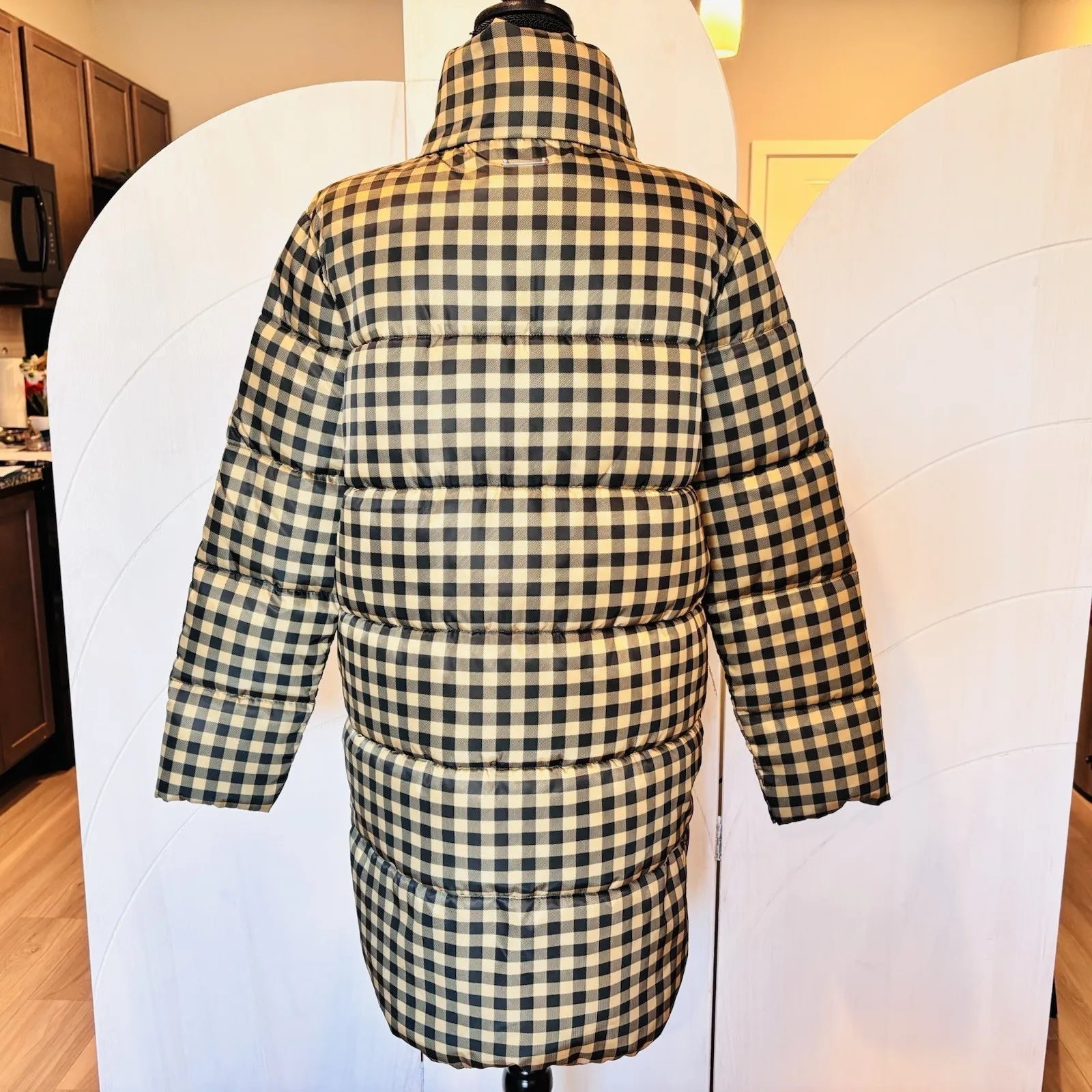 Rebecca Minkoff Puffer Coat Jacket Yellow Black Gingham Buffalo Plaid size Small - Image 7