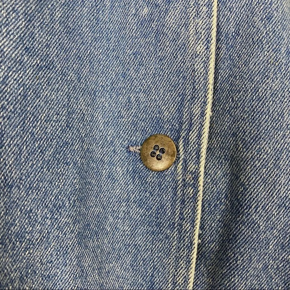 Vintage Jean Jacket with Pleating and Lace Collar Blue Size L - Image 7