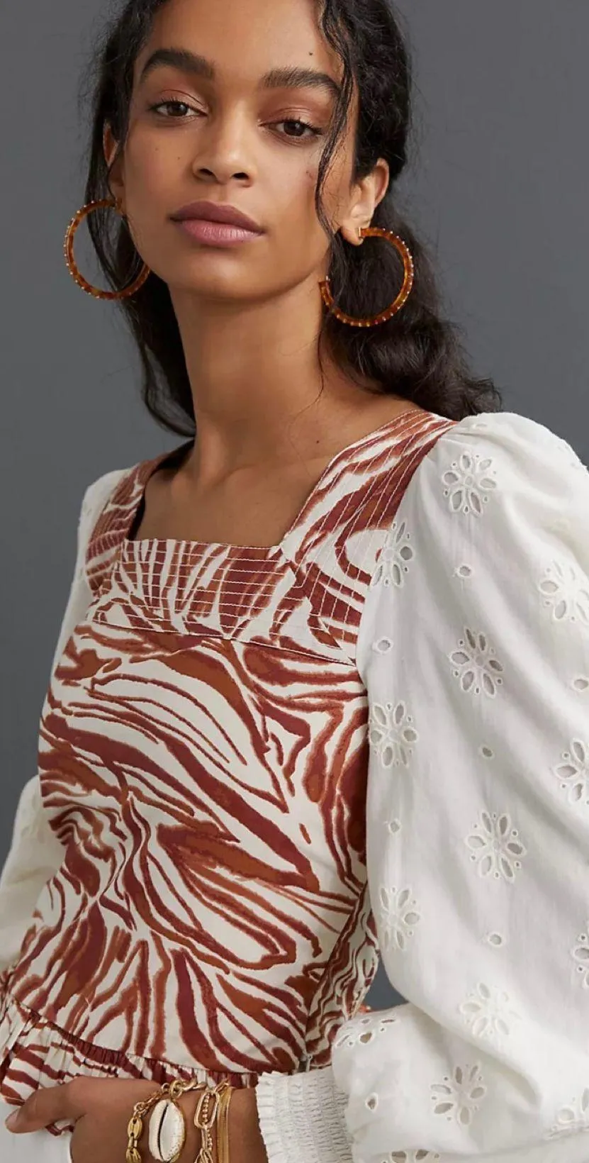 Anthropologie NWT  x Love The Label Smocked Puff Sleeve Square Neck Blouse XL - Image 2