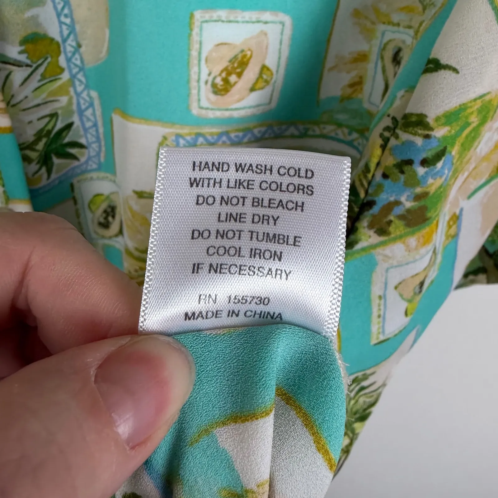 Rose + Olive Tropical Palm Tree Hawaiian Button Up Shirt 1X Lightweight Resort Blue - Image 7