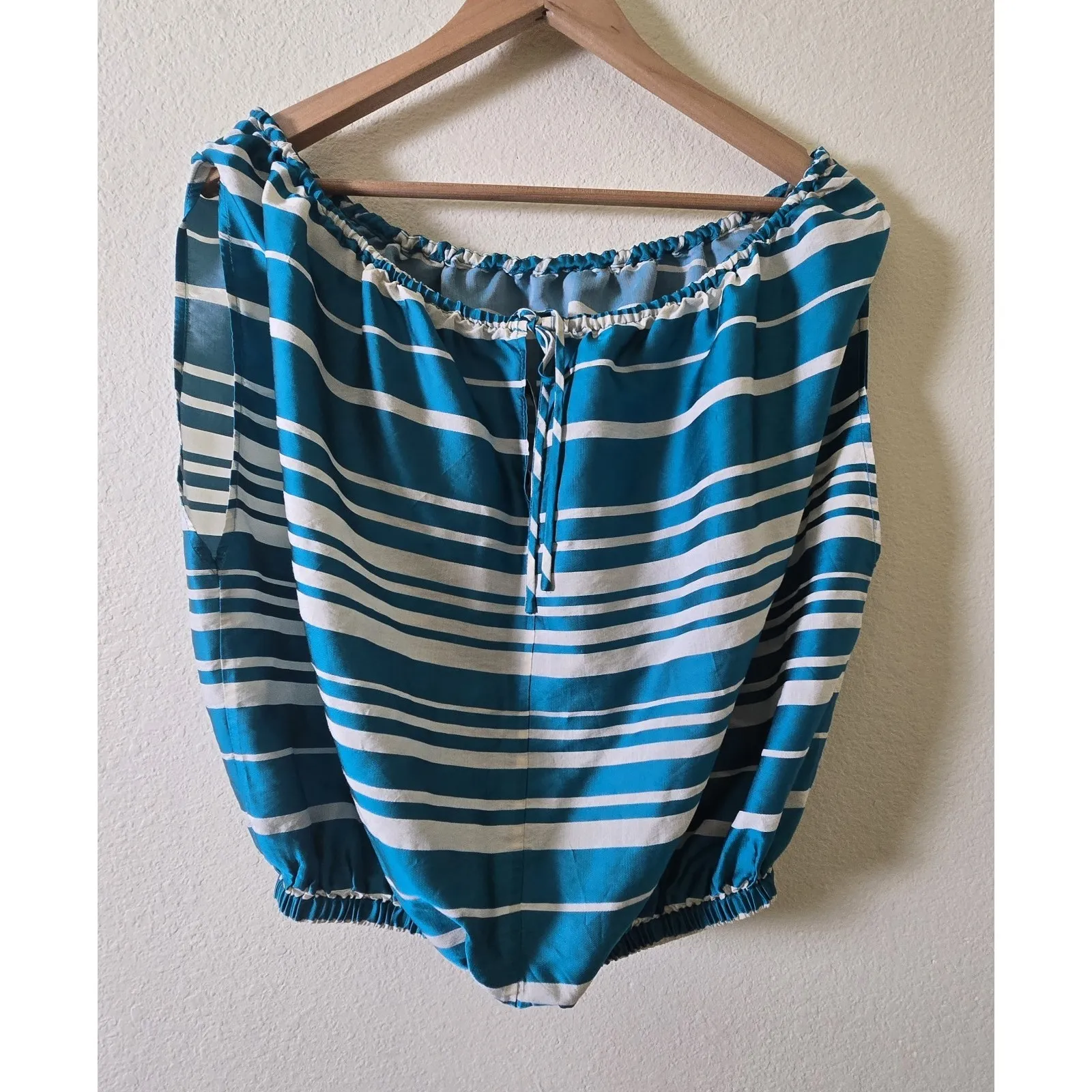 Trina Turk‎ Blouse Women's S Small Blue White Striped Sleeveless Boat Neck Top - Image 4