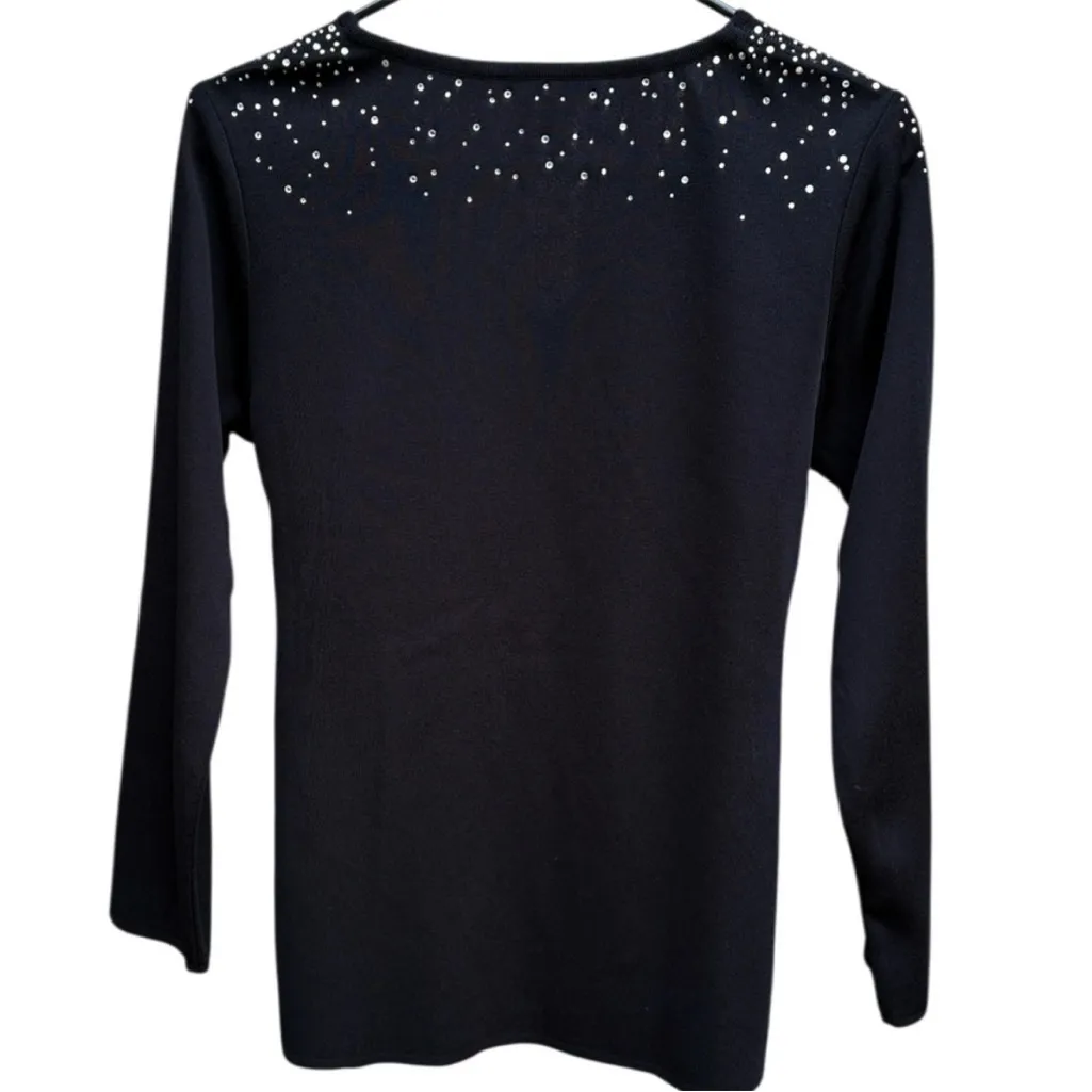 EUC Misook Black V Neck Rhinestone
Studded Sweater Medium Petite - Image 6