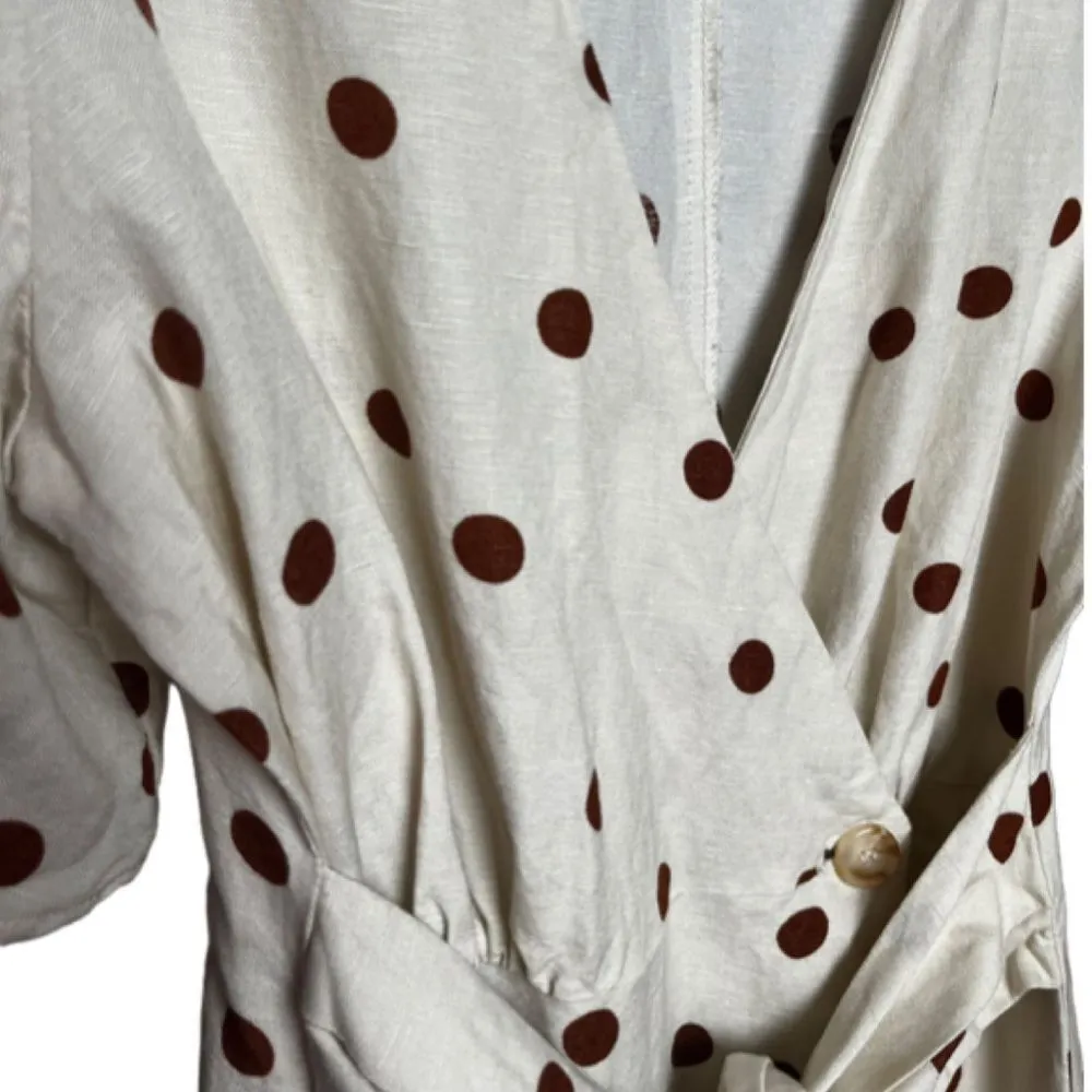 Moon River linen blend polka dot midi wrap dress SIZE MEDIUM - Image 5