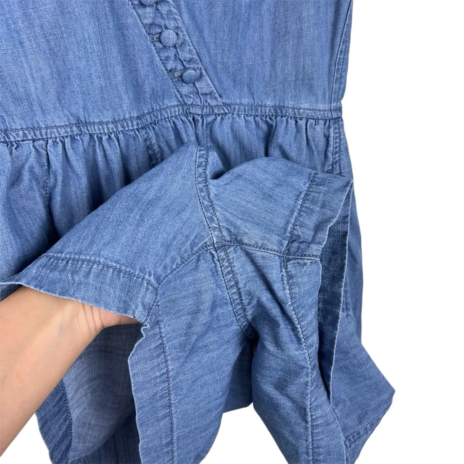 Madewell Chambray Denim Button-Wrap Romper 0/XS Retro - Image 5