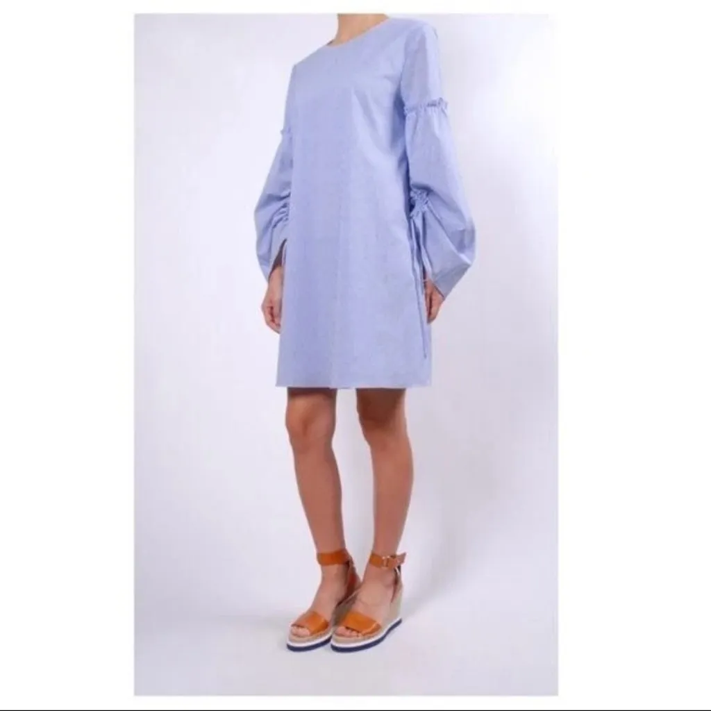 TIBI Elliot Striped Trapeze Dress Blue Dropped Shoulders Balloon
Sleeves Women 4 - Image 3