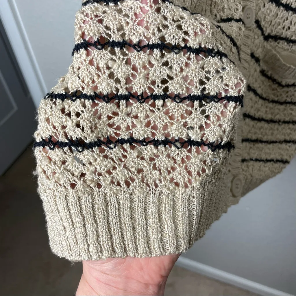 Jessica Simpson Cozy Beige and Black Tunic Length Striped Cardigan Size L - Image 7