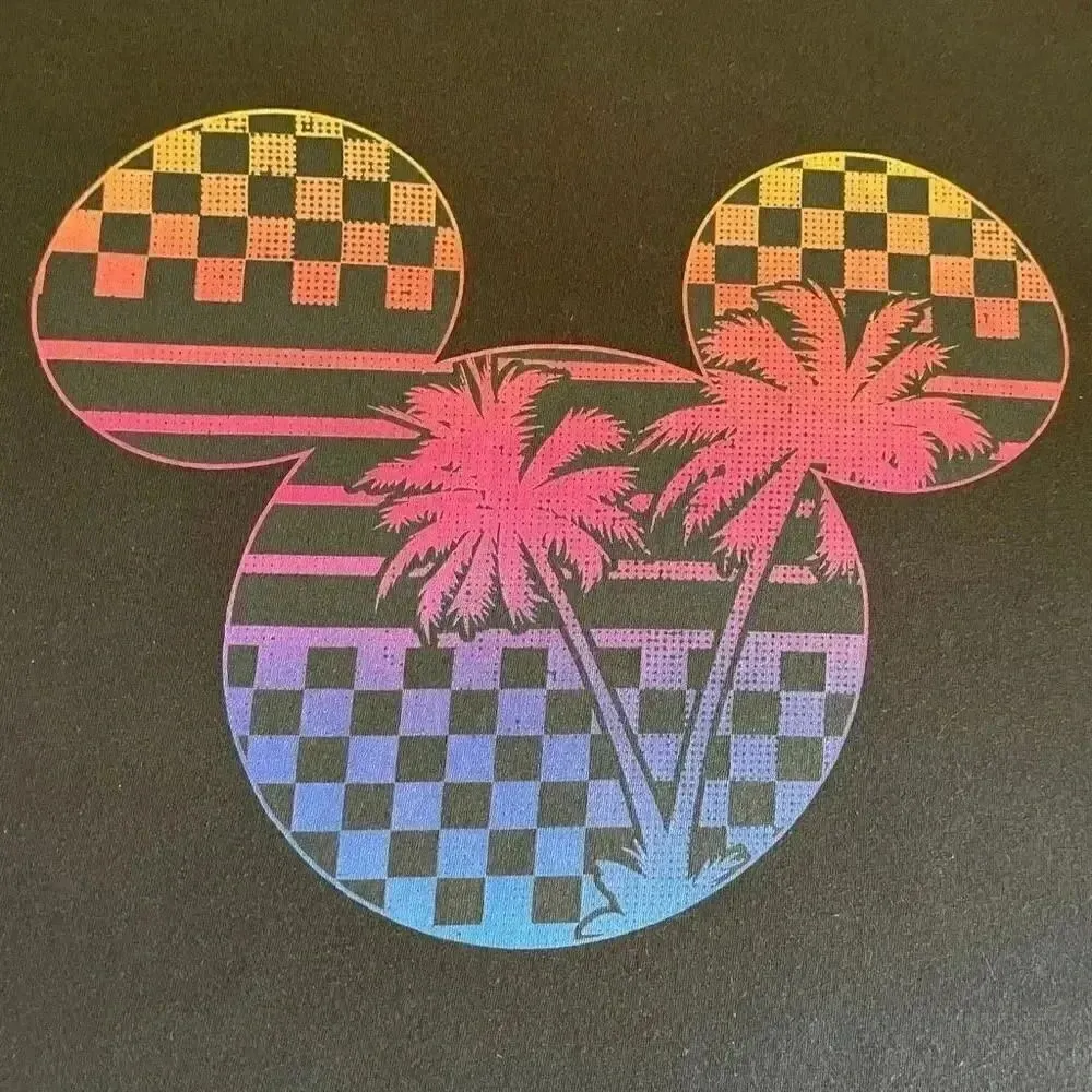 Disney Black Cotton Micky Mouse Roadster Palm Short Sleeves Unisex 3XL # 1222 - Image 8