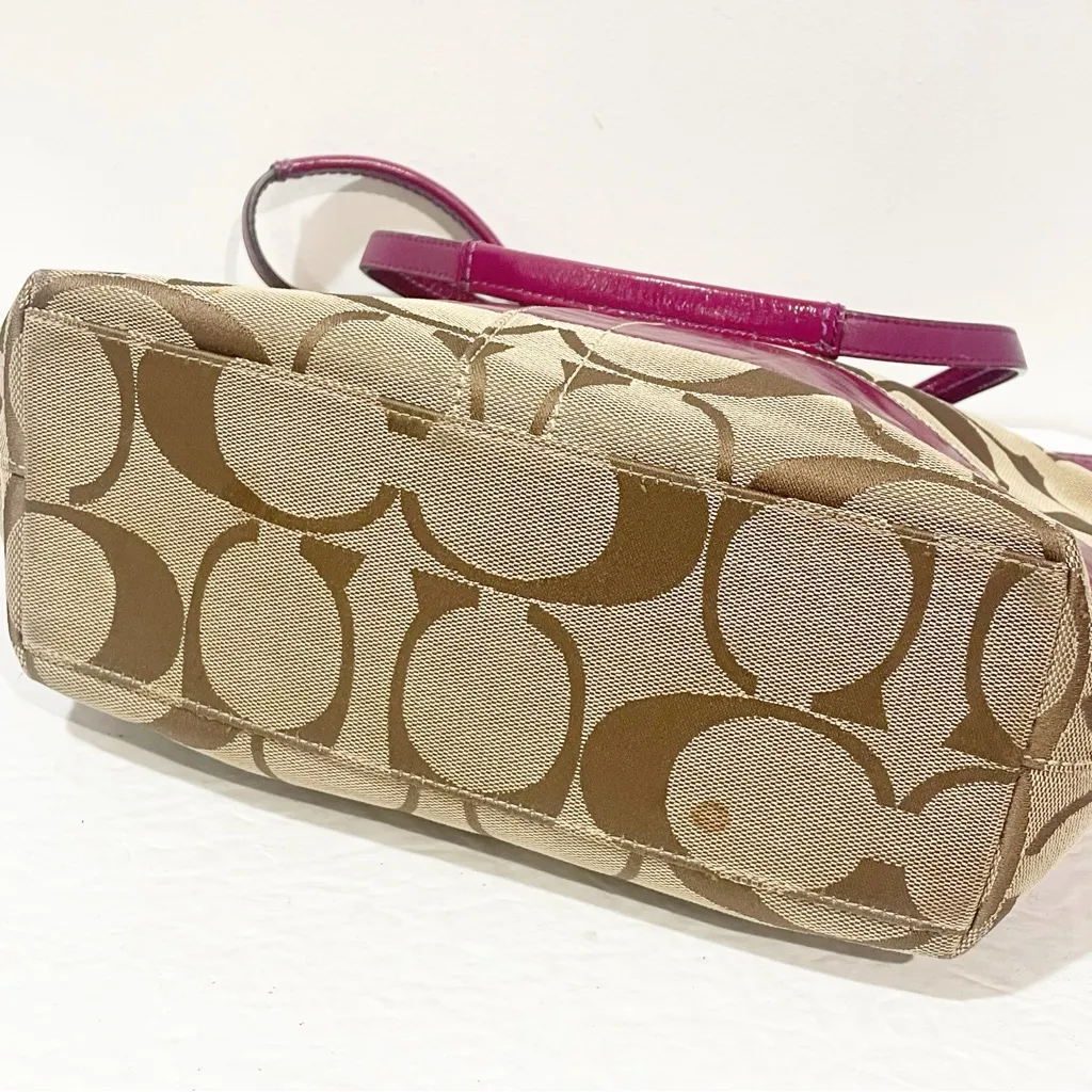 Coach Women's Signature‎ Brown Purple Patent Chelsea Purse Tote Bag - Image 5