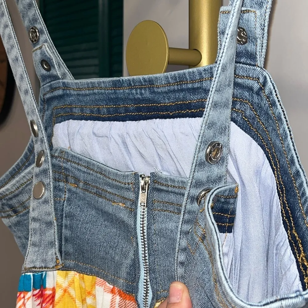 Denim Multi Fabric Pleated Suspender Maxi Dress (brand new) - Image 11