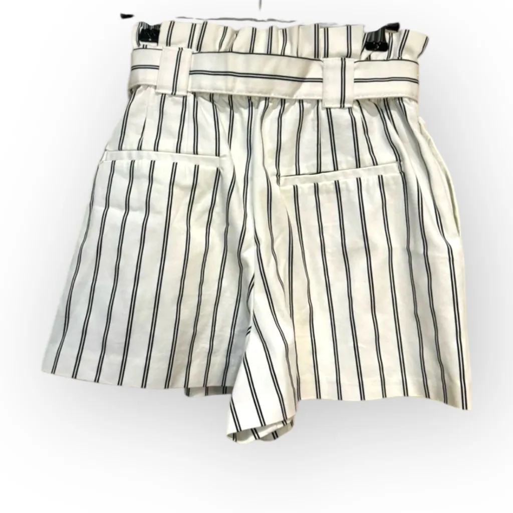 Zara TRF Collection White Black Pinstripe Paper Bag Shorts - XS - Image 2