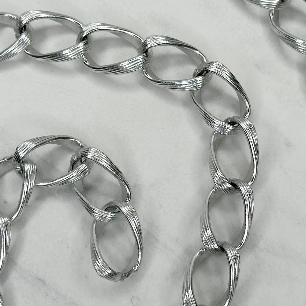 Chunky Textured Silver Tone Metal Chain Link Belt Size XS Small S - Image 8