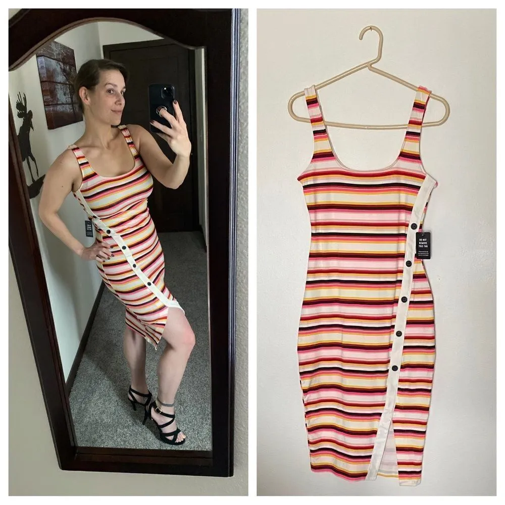 Express Bodycon Midi Dress NEW Colorful Stripes XS Stretch Party - Image 3