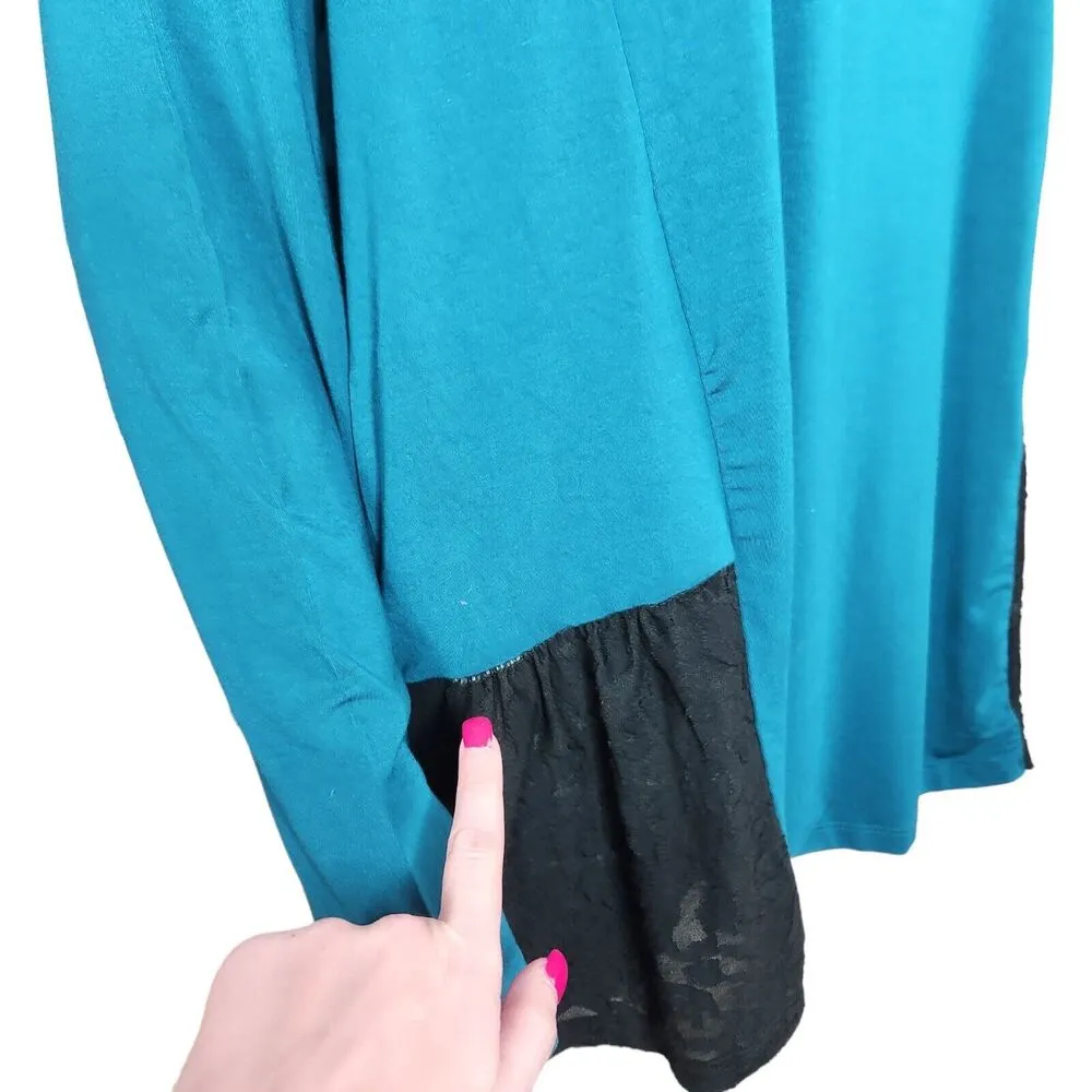 LOGO by Lori Goldstein Aqua Black Lace Detail Long Sleeve Top Womens Large NWT - Image 11