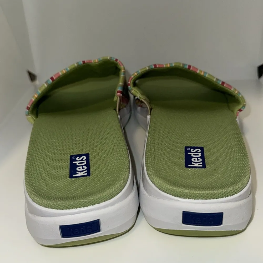 KEDS Rainbow Striped Canvas Slide Sandals Women’s Size 8 Green & White - Image 5