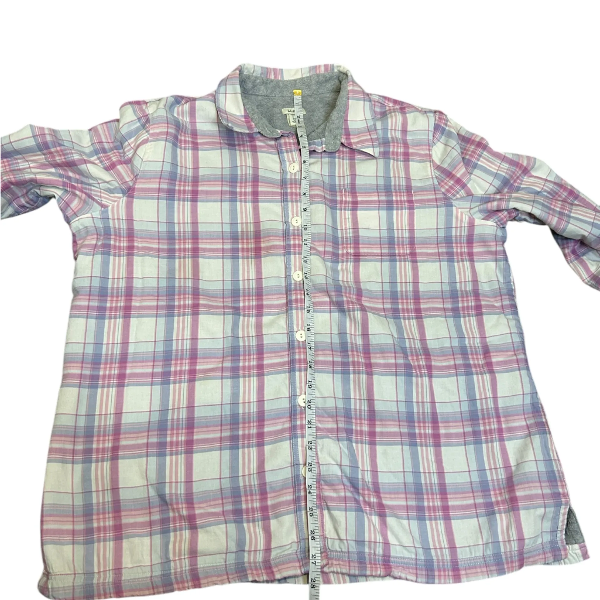 L. L. Bean women's pink/purple‎ plaid XL button down fleece lined shacket Purple - Image 9