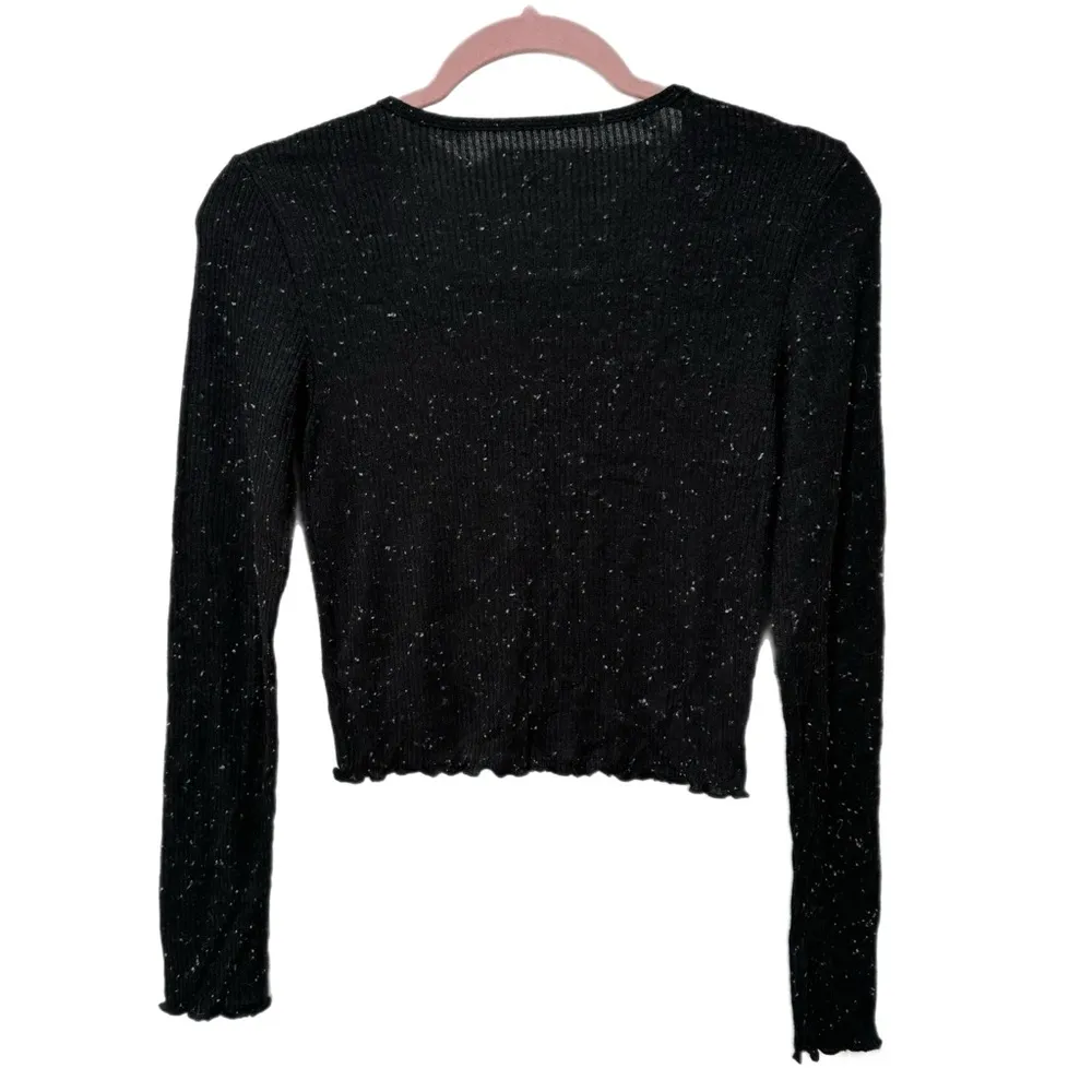 New American Eagle Black White Speckle Long Sleeve Ribbed Crop Top Women's Sz S - Image 4